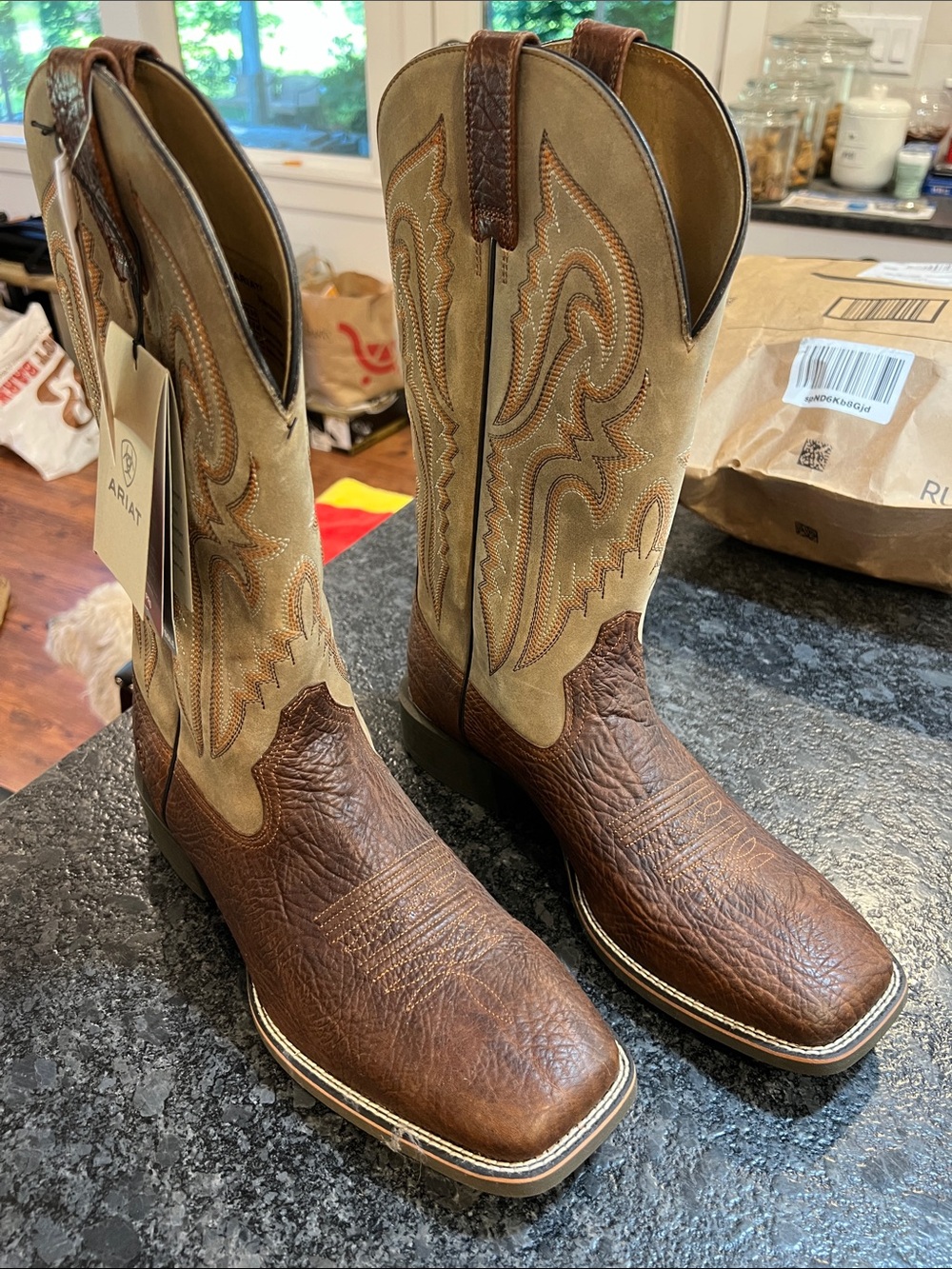 Ariat Brown and Tan Western Cowboy Boots with Embroidered Shaft